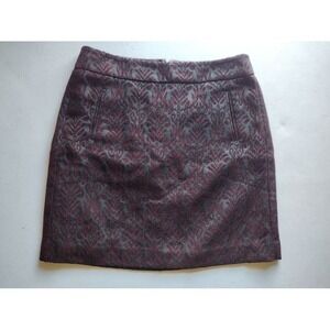 LOFT Textured Geometric Pattern Mini‎ Skirt Burgundy Gray Size 2